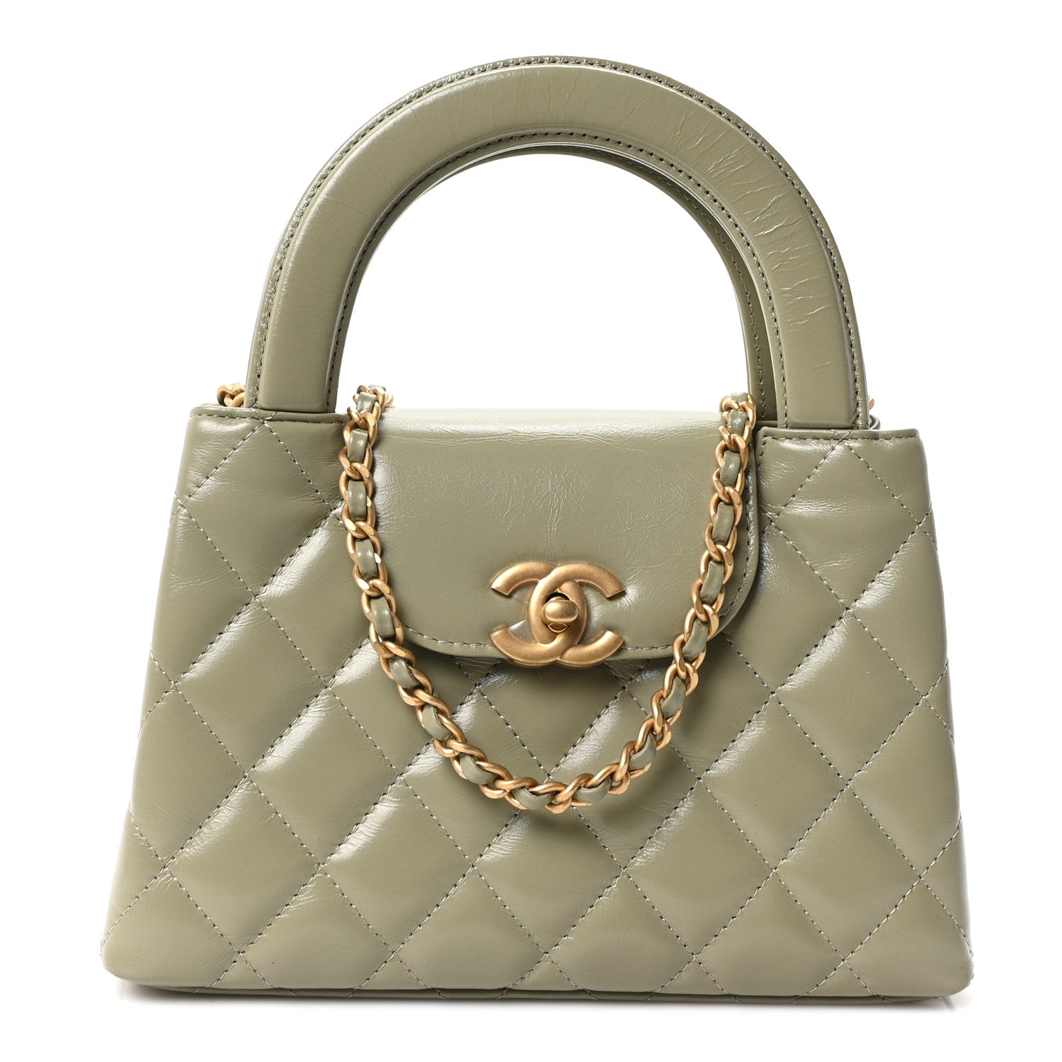 Chanel Shiny Aged Calfskin Quilted Nano Kelly Shopper Khaki 1 of 11