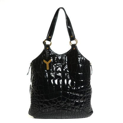 Saint Laurent Patent Crocodile Embossed Tribute Tote Black 1 of 8