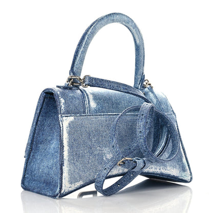 Balenciaga Nappa Denim Printed Small Hourglass Top Handle Bag Denim Blue 3 of 12