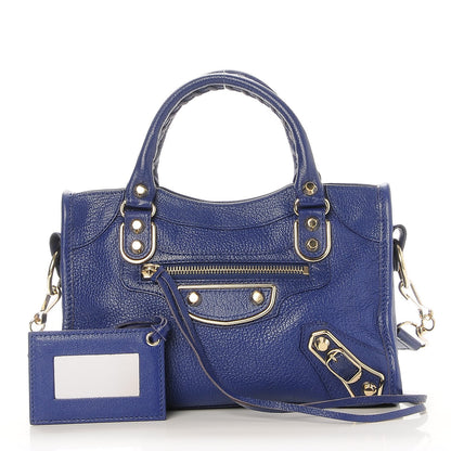 Balenciaga Chevre Gold Metallic Edge Hardware Mini City Bleu Roi 1 of 8