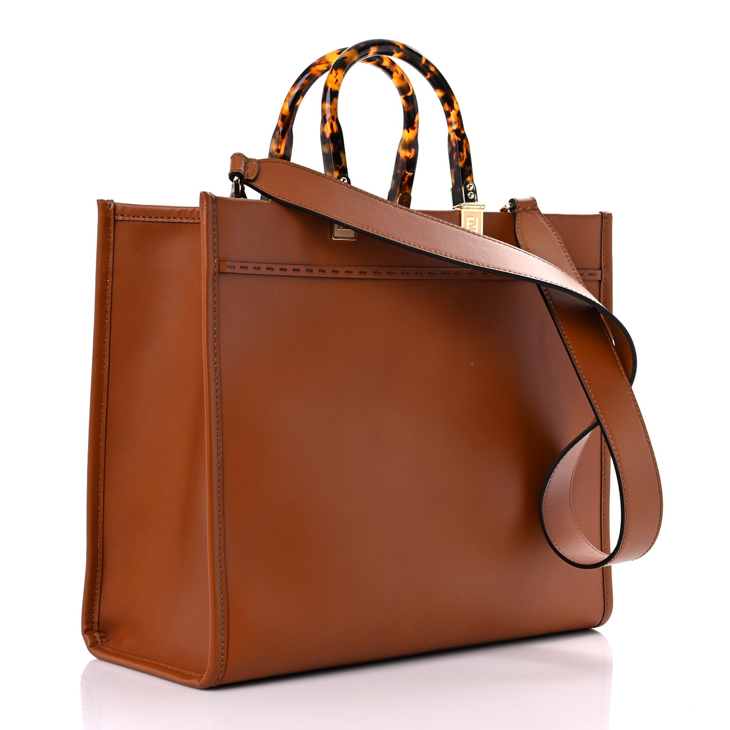 Vitello King Plexiglass Medium Fendi Sunshine Shopper Tote Cuoio