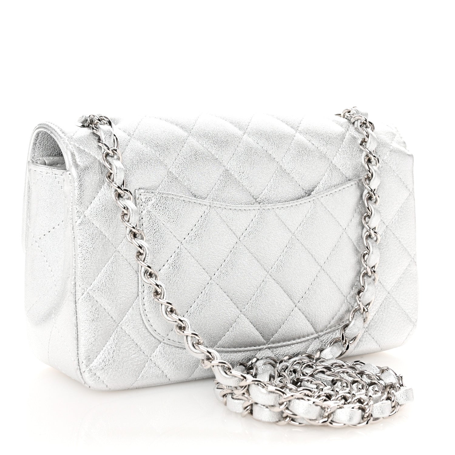 Chanel Metallic Lambskin Quilted Mini Rectangular Flap Silver 3 of 10