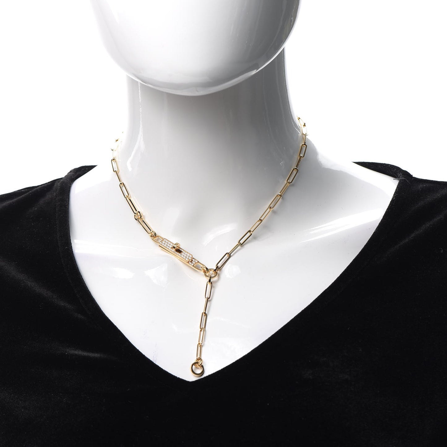 18K Yellow Gold Diamond Pave PM Kelly Chaine Lariat Necklace ST
