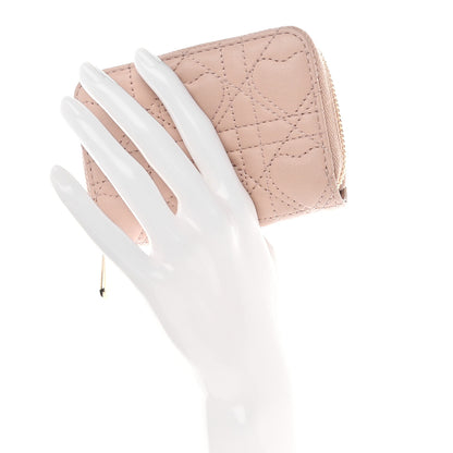 Christian Dior Lambskin Cannage Dioramour Small Lady Dior Voyageur Coin Purse Wallet Pink 2 of 9