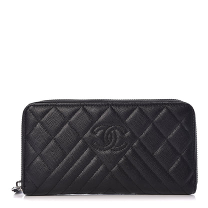 Chanel Caviar Quilted Diamond CC Duo Zip Around Wallet Black 1 of 8