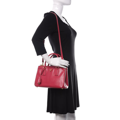 Prada Saffiano Vernice Mini Galleria Double Zip Tote Peonia 2 of 12