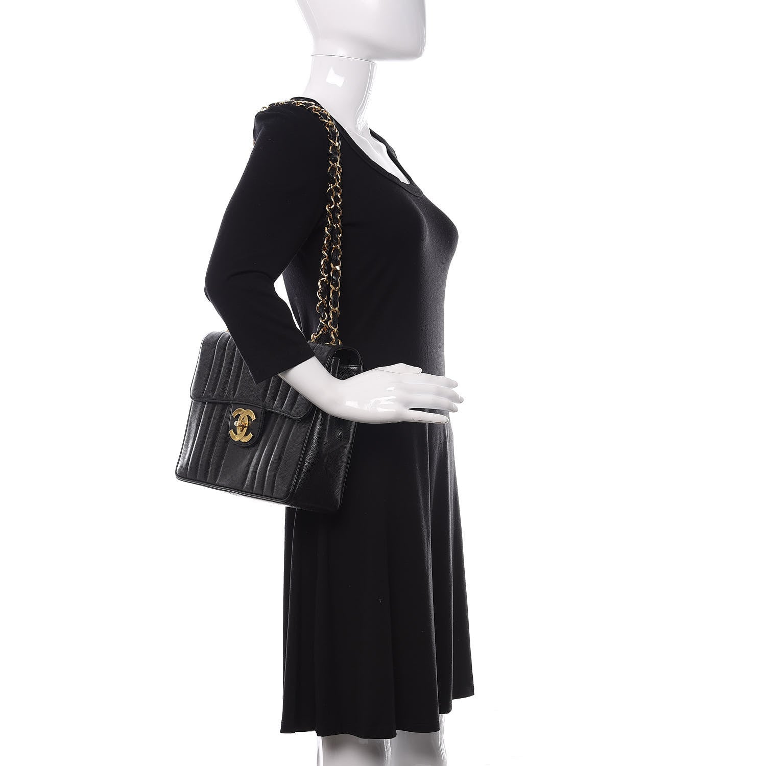 Chanel Caviar Vertical Quilted Jumbo Single Flap Black 2 of 14
