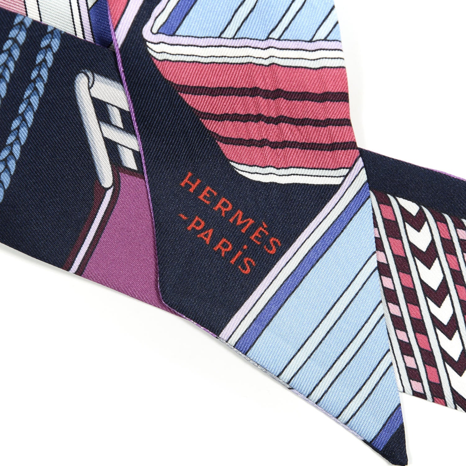 Hermes Silk Sangles En Zigzag Twilly Prune Bleu Rouge 3 of 4