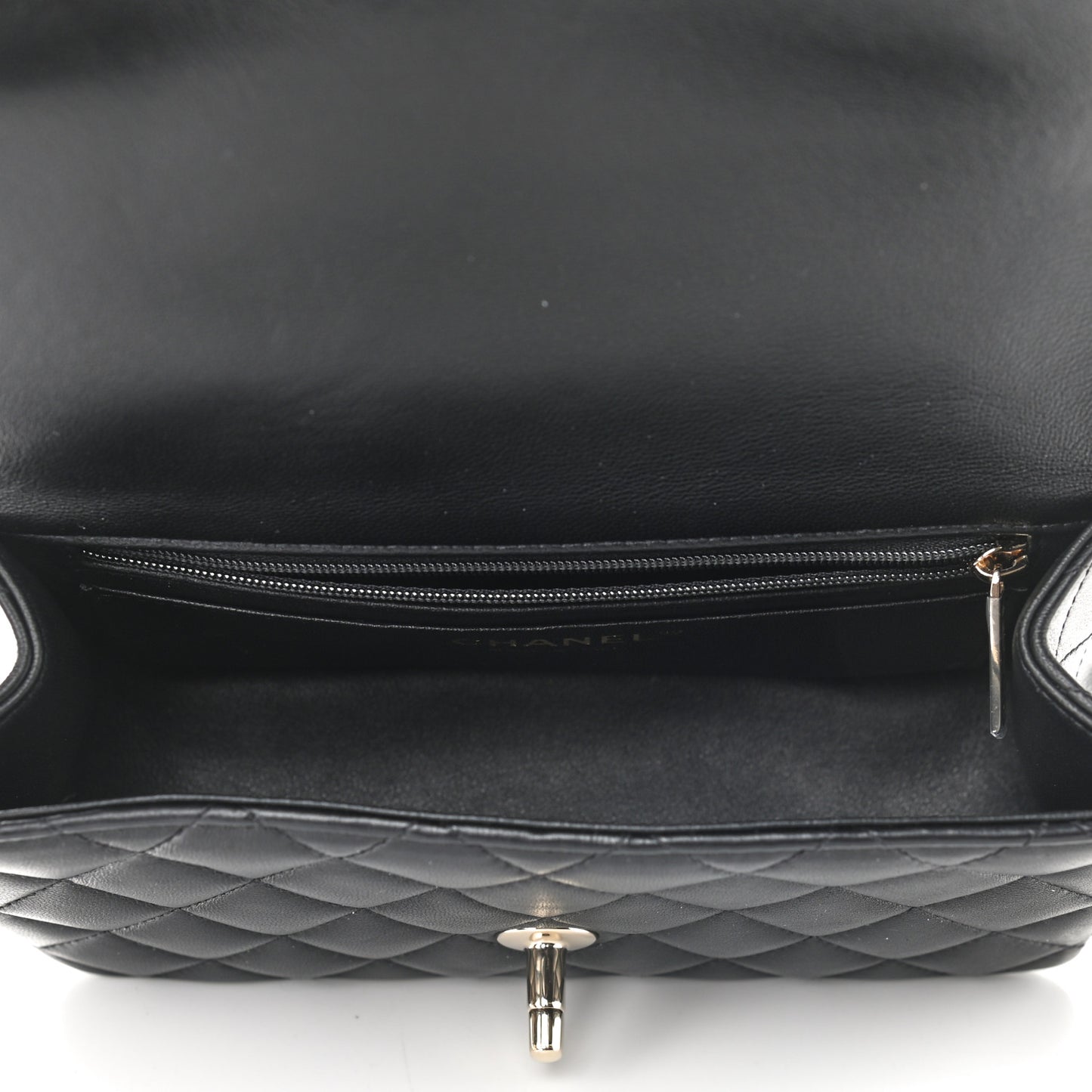 Lambskin Quilted Mini Top Handle Rectangular Flap Black