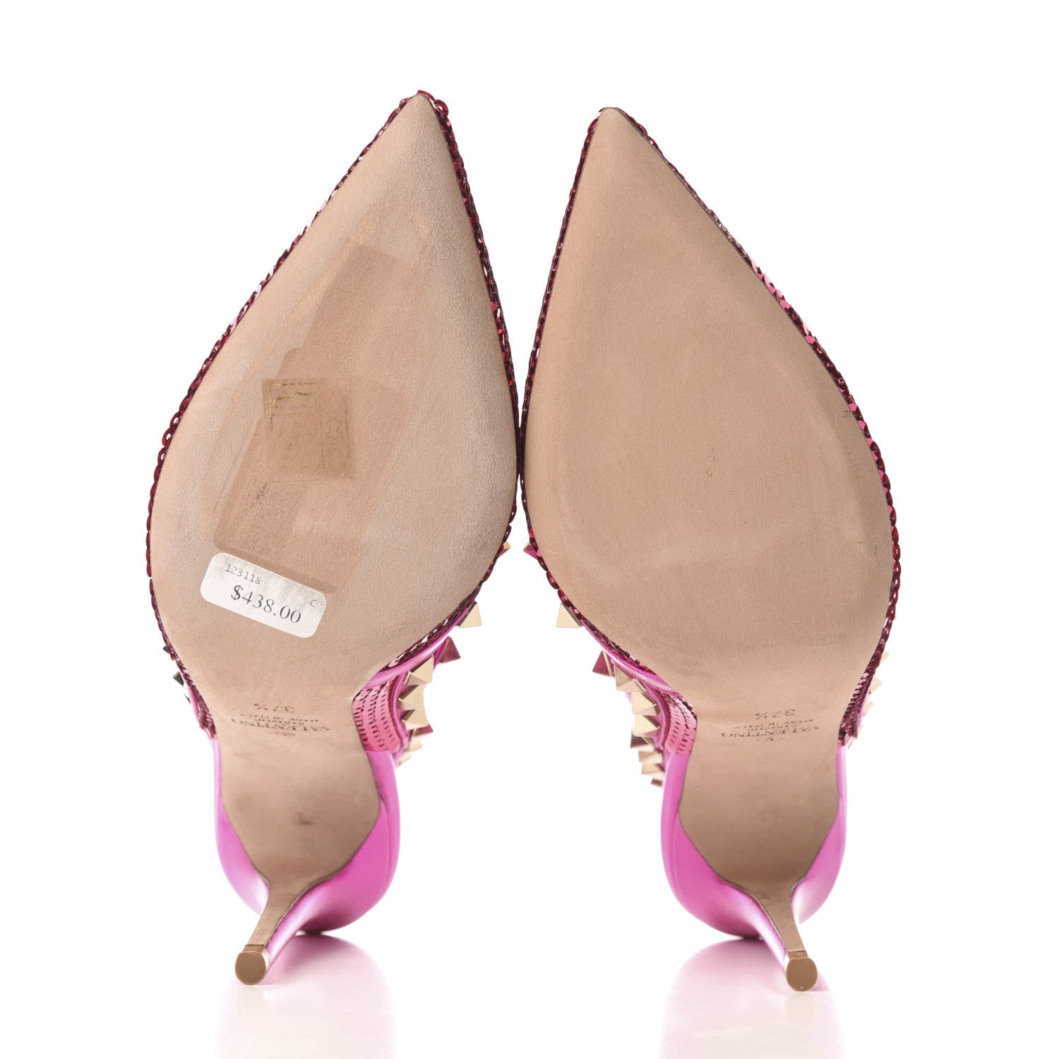 Valentino Garavani Metallic Nappa Sequin Liquid Metal Rockstud Ankle Strap Pumps 37.5 Pink Orchid 5 of 9