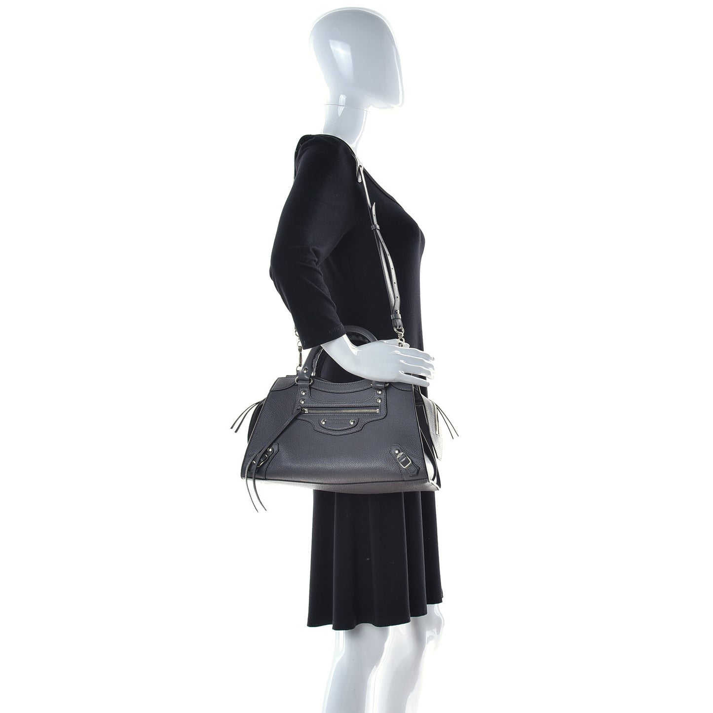Grained Calfskin Neo Classic Silver Hardware S City Dark Grey