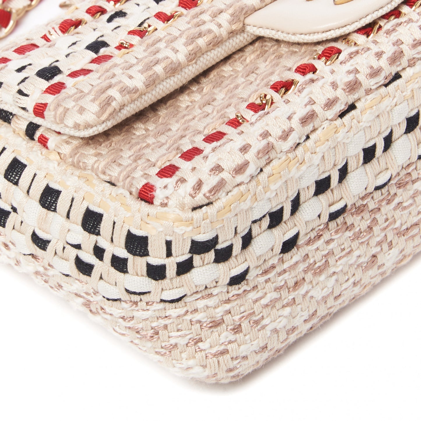 Cotton Raffia Lambskin Woven Mini Rectangular Flap Beige Red Black
