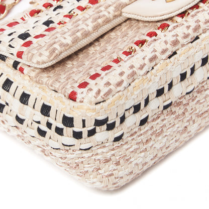 Chanel Cotton Raffia Lambskin Woven Mini Rectangular Flap Beige Red Black 5 of 9