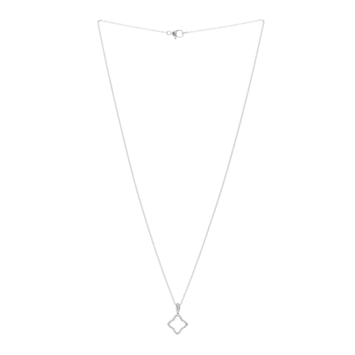 18K White Gold Diamond Quatrefoil Pendant Necklace