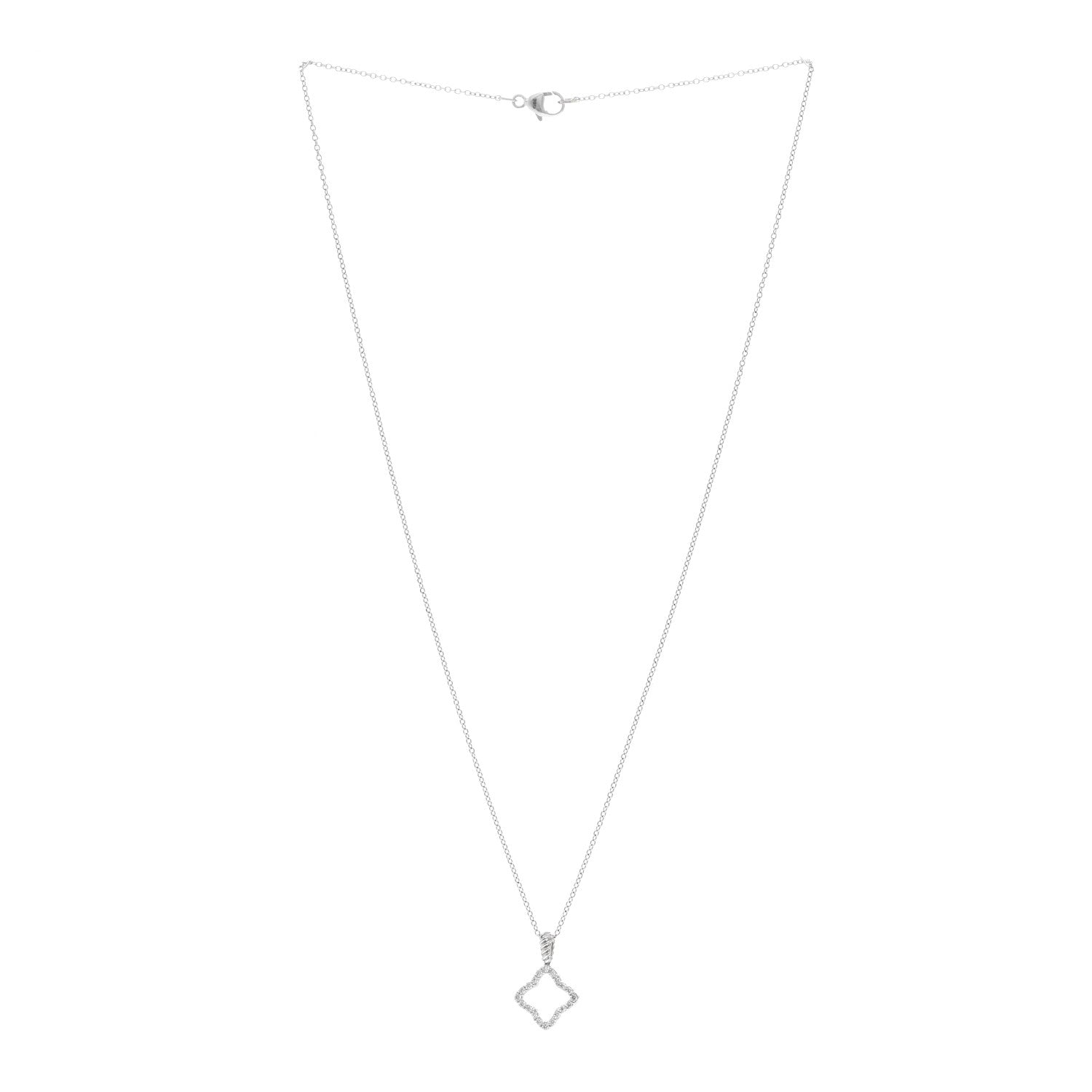 David Yurman 18K White Gold Diamond Quatrefoil Pendant Necklace 3 of 4