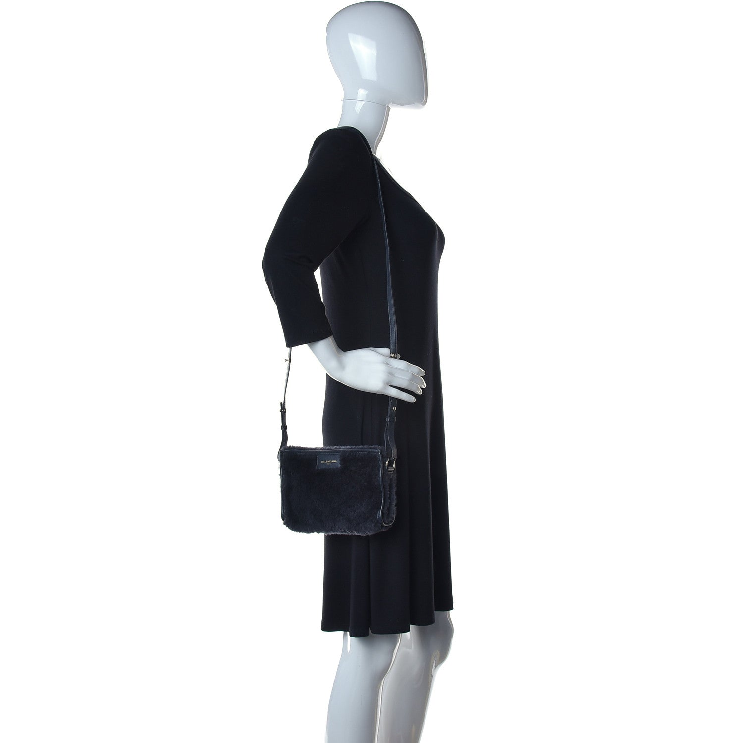 Balenciaga Shearling Bazar Pochette Crossbody Black 2 of 12