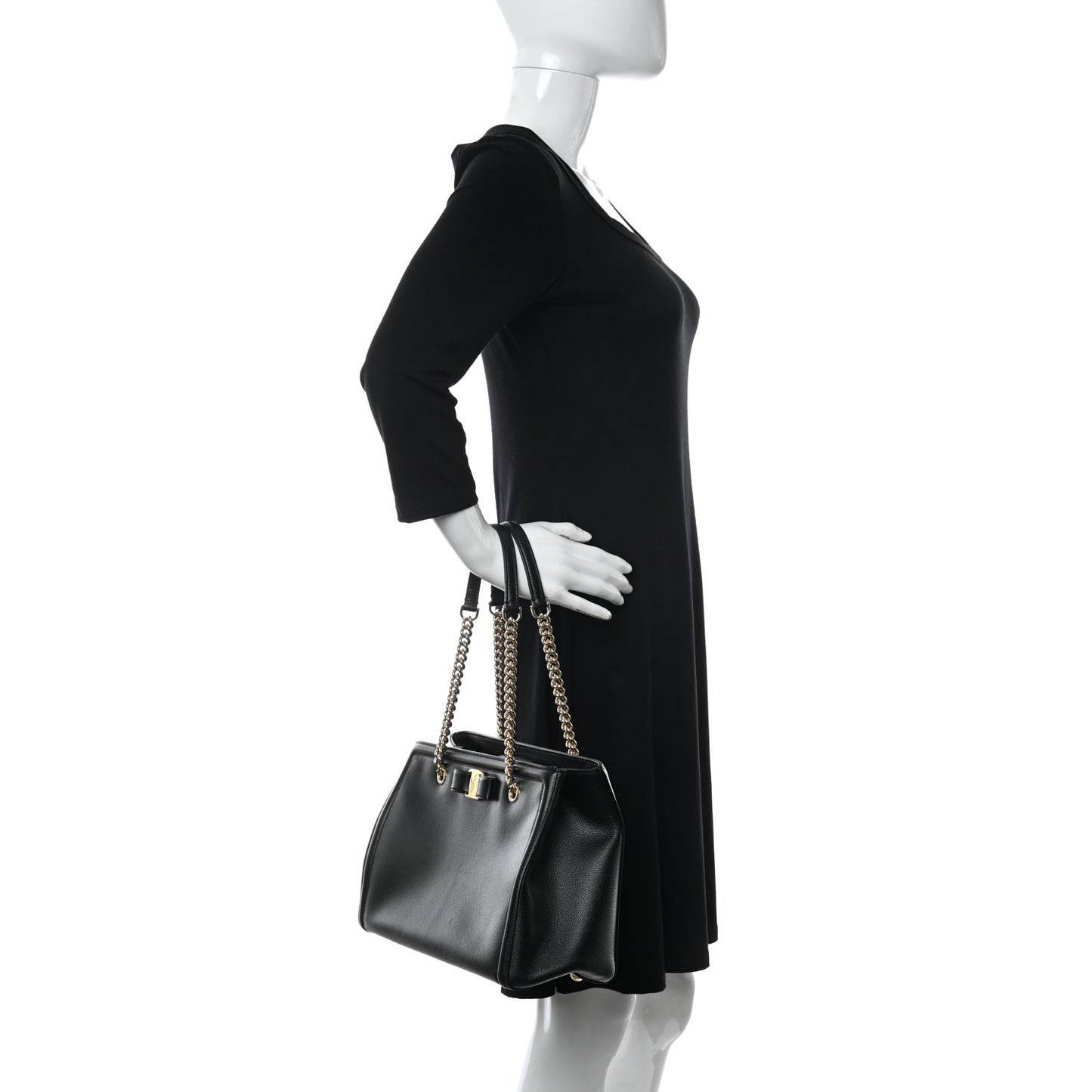 Hammered Calfskin Vara Bow Chain Tote Black