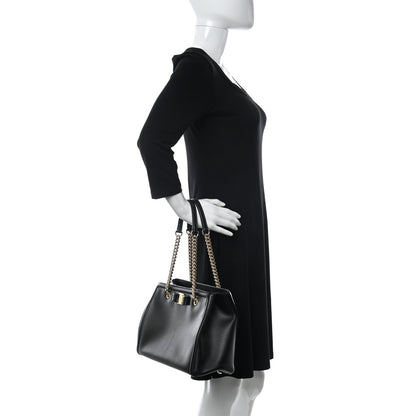 Salvatore Ferragamo Hammered Calfskin Vara Bow Chain Tote Black 2 of 11