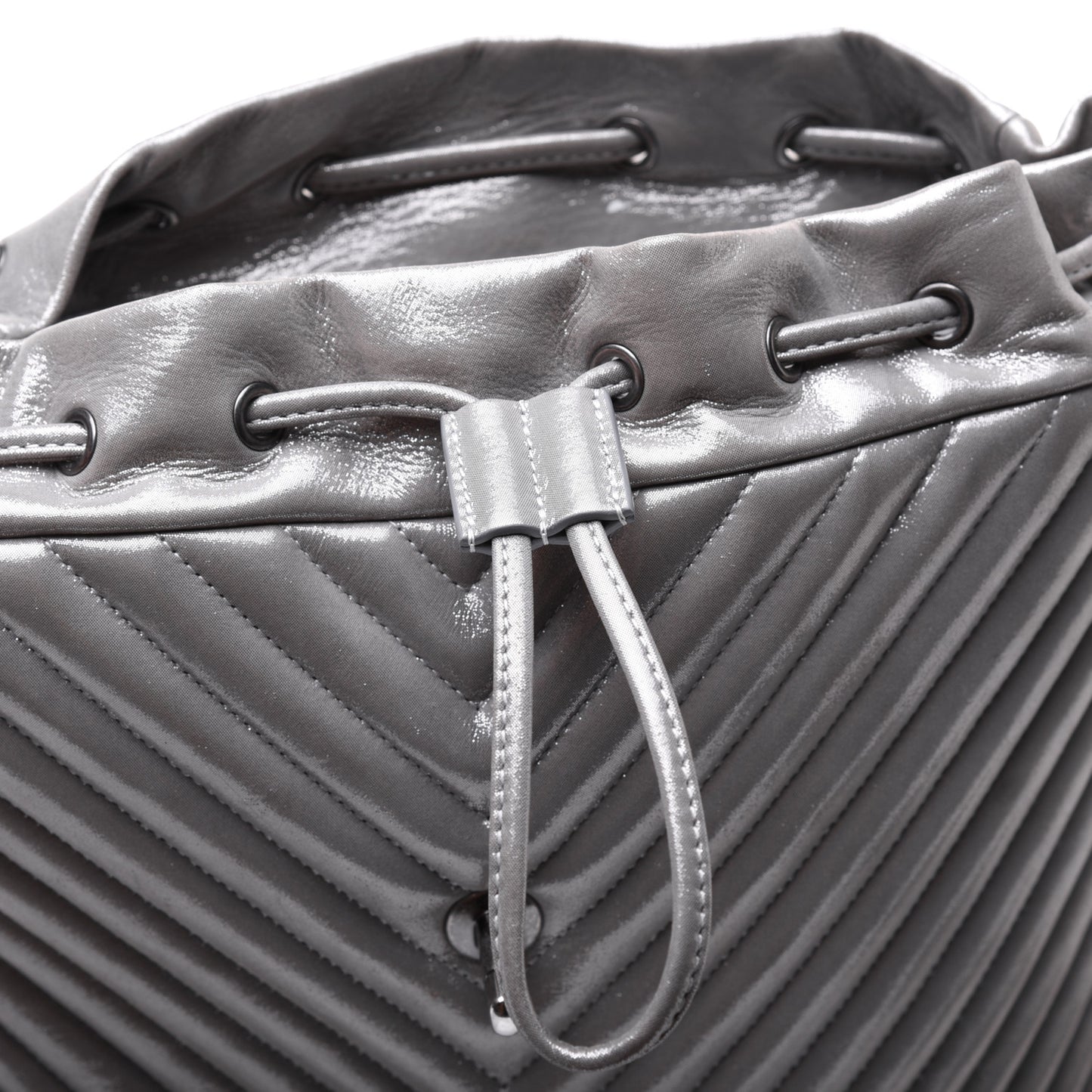 Metallic Calfskin Chevron Quilted Small Urban Spirit Backpack Silver