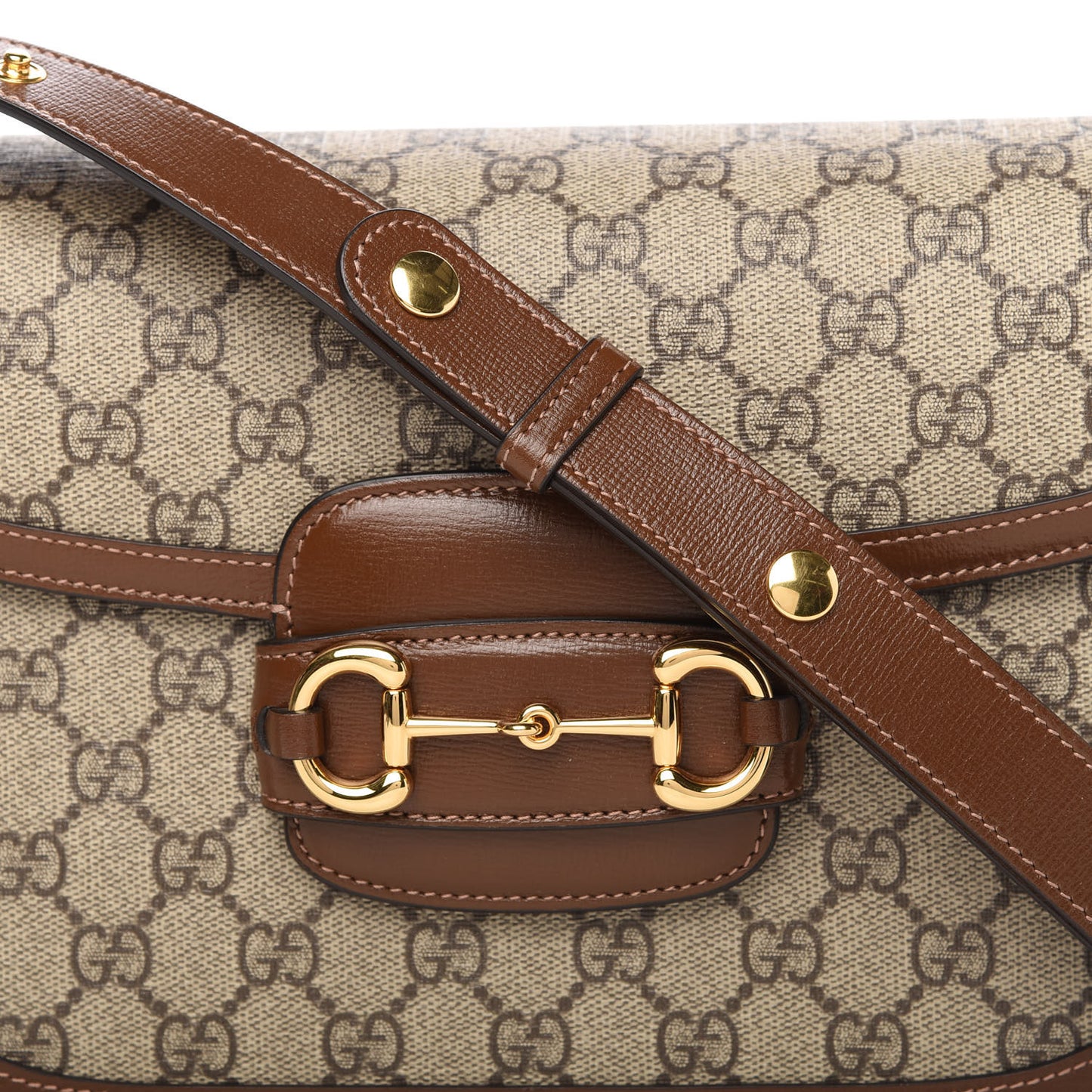 GG Supreme Monogram Horsebit 1955 Shoulder Bag Beige Brown Sugar