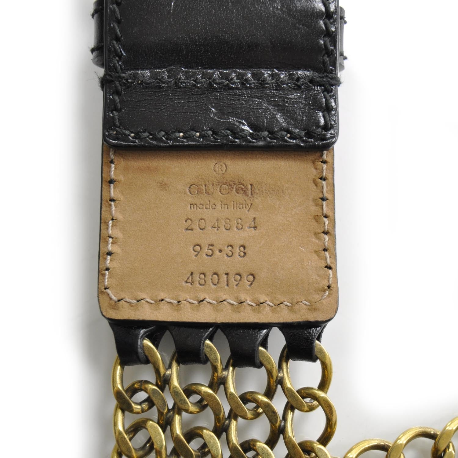 Gucci Mens Leather Chain Crest Charms Belt 95 38 Black 5 of 5
