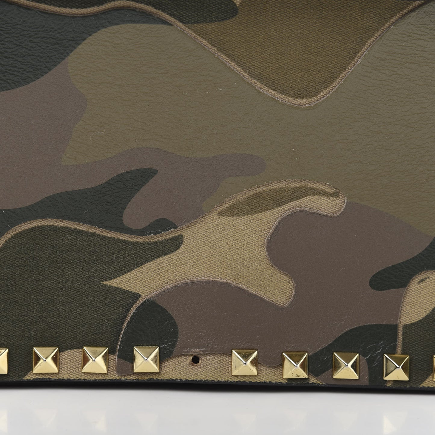 Nappa Canvas Camouflage Rockstud Wristlet Clutch Multicolor