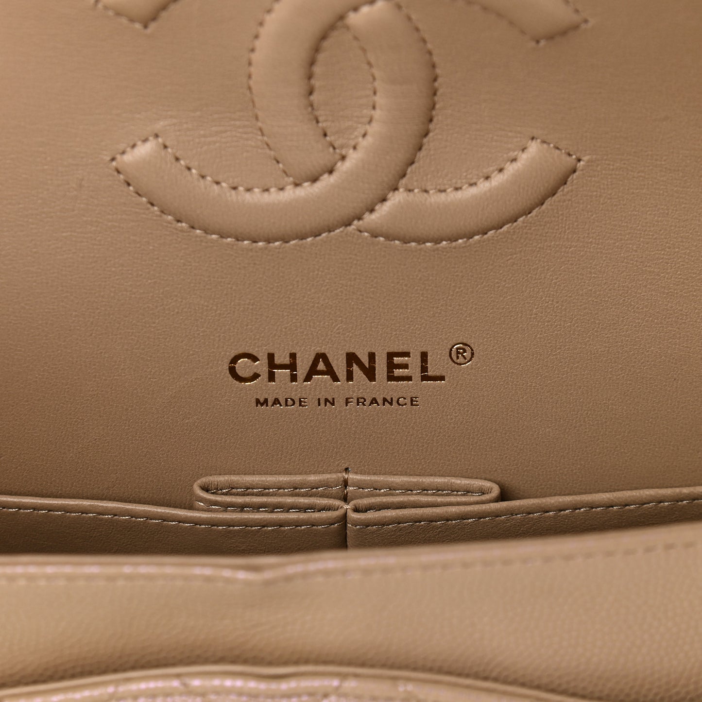 Iridescent Caviar Quilted Medium Double Flap Dark Beige