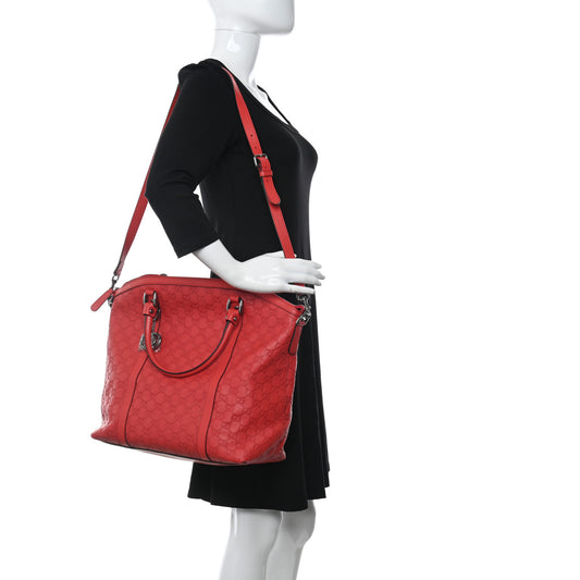 Guccissima Large GG Charm Convertible Dome Satchel Red