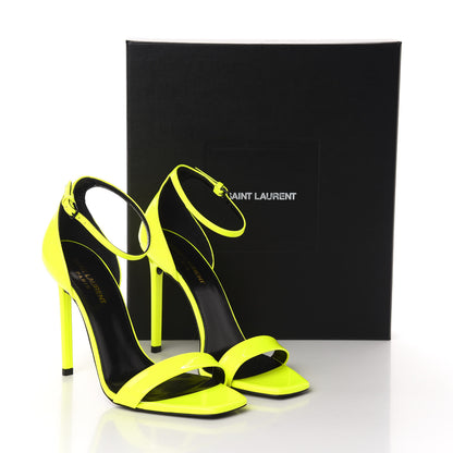 Saint Laurent Patent Calfskin Jane 105 Ankle Strap Sandals 39 Yellow Fluo 12 of 12