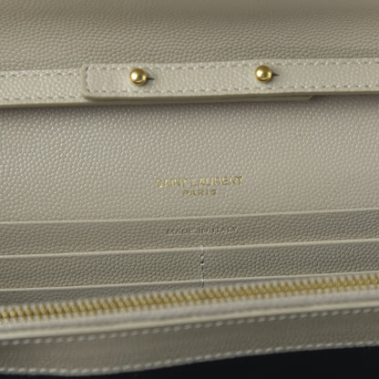Saint Laurent Grain De Poudre Matelasse Chevron Monogram Envelope Chain Wallet Nude Powder 8 of 10