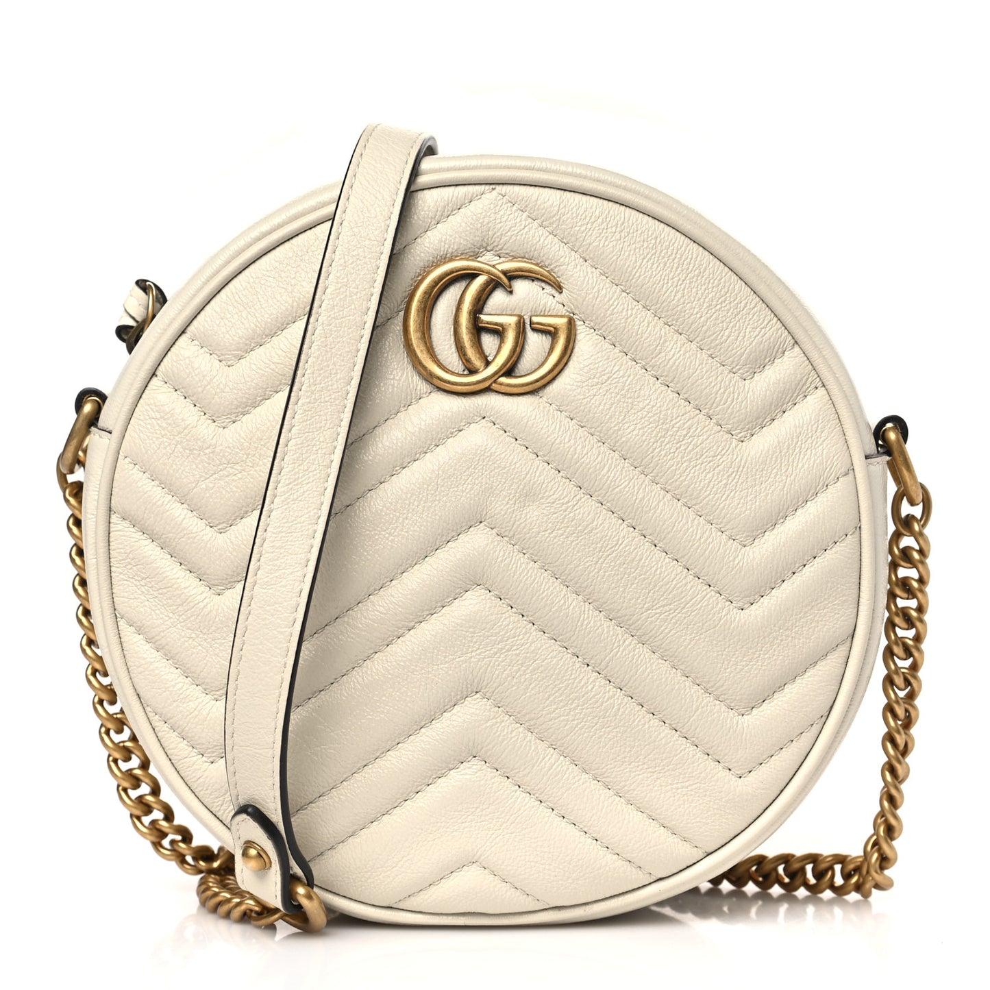 Calfskin Matelasse Mini GG Marmont Round Shoulder Bag White