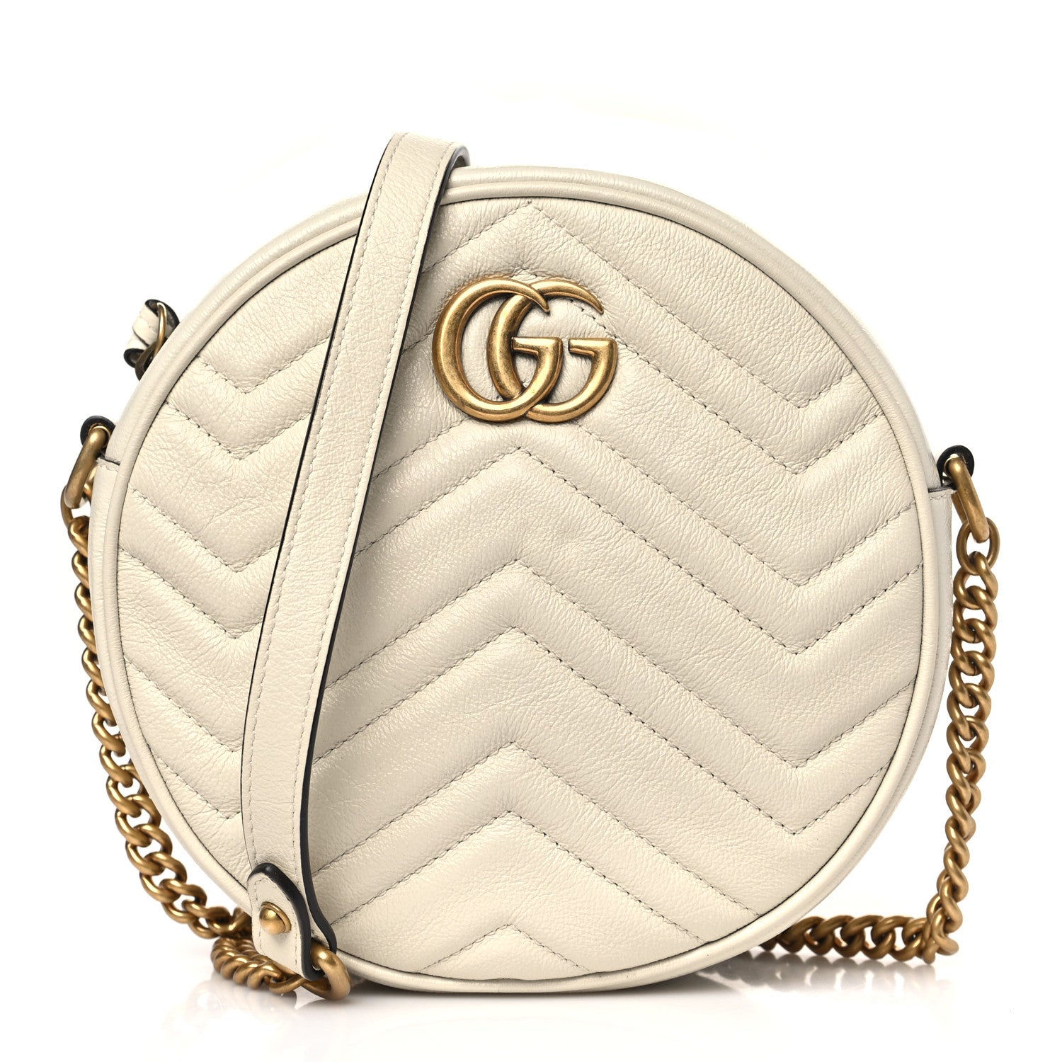 Gucci Calfskin Matelasse Mini GG Marmont Round Shoulder Bag White 1 of 9