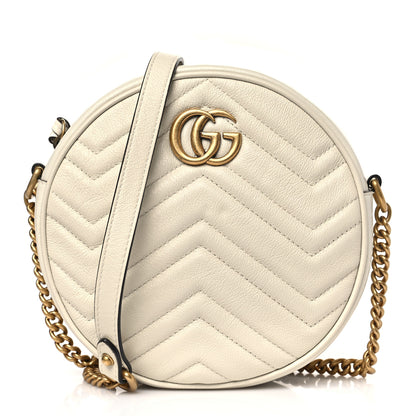Gucci Calfskin Matelasse Mini GG Marmont Round Shoulder Bag White 1 of 9