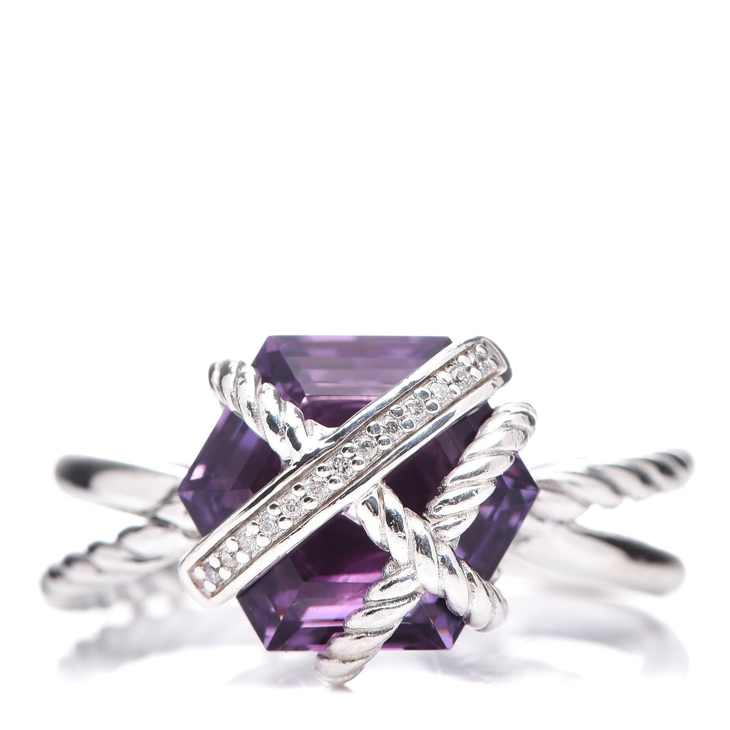 Sterling Silver Diamond Amethyst 10mm Cable Wrap Ring 54 7