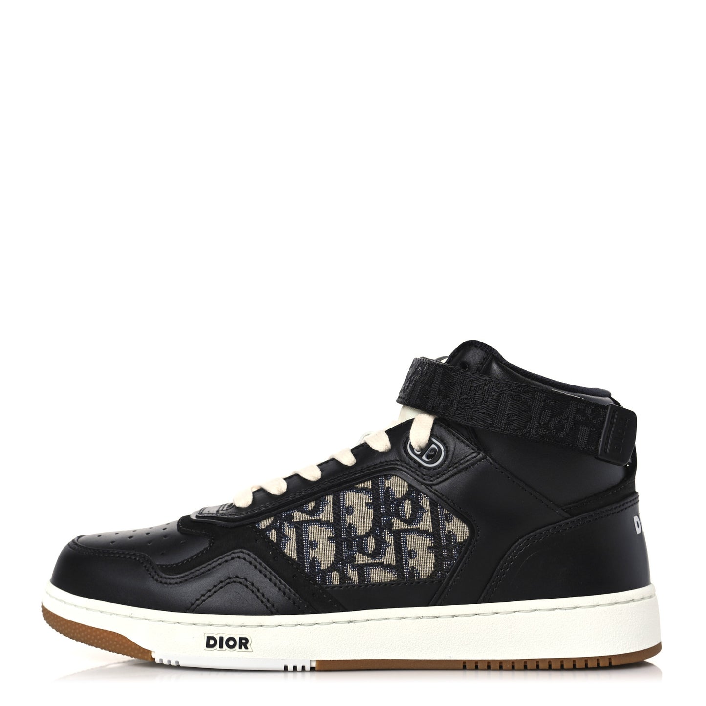 Smooth Calfskin Jacquard Oblique Mens B27 Mid Top Sneakers 41 Black Blue