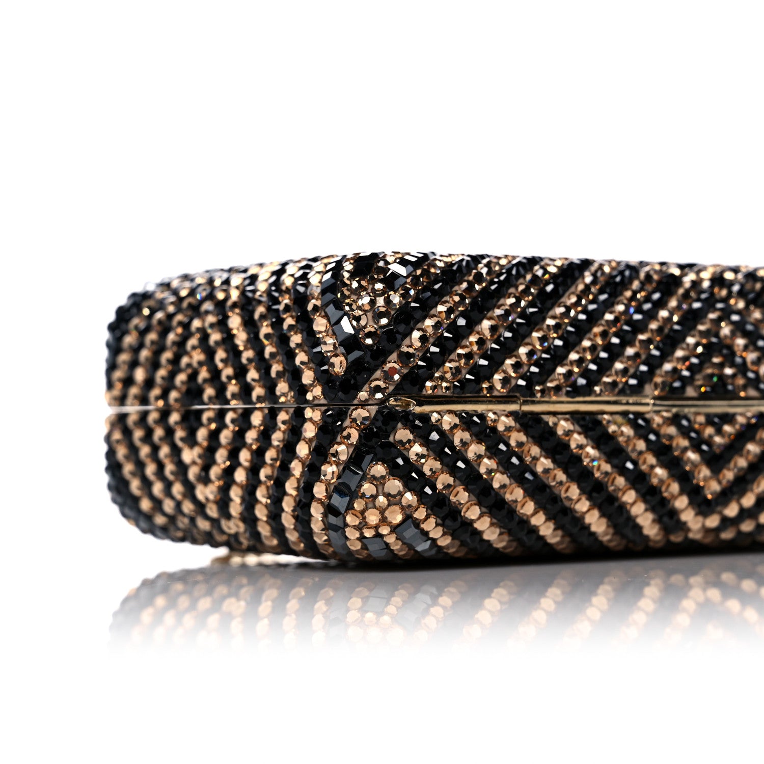 Judith Leiber Swarovski Crystal Minaudiere Clutch Black Gold 6 of 9