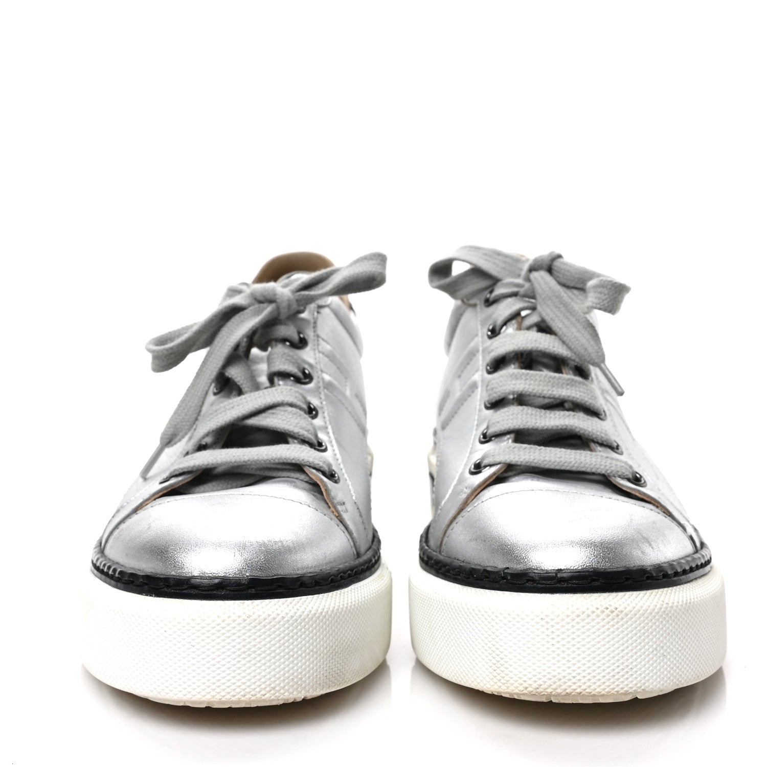 Hermes Metallic Womens Polo Sneakers 37 Argente Black 2 of 8