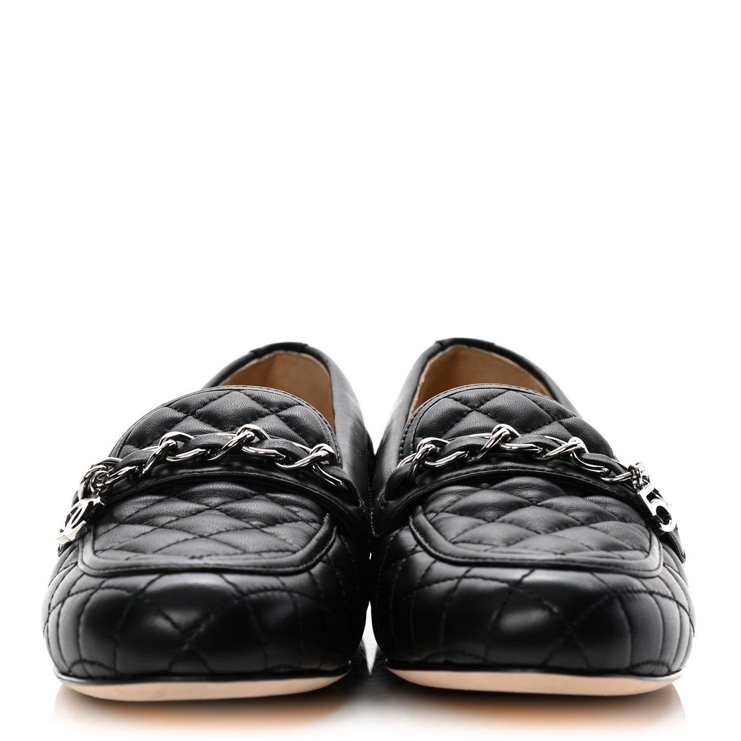 Lambskin Quilted Womens Chain CC Loafers 36 Black