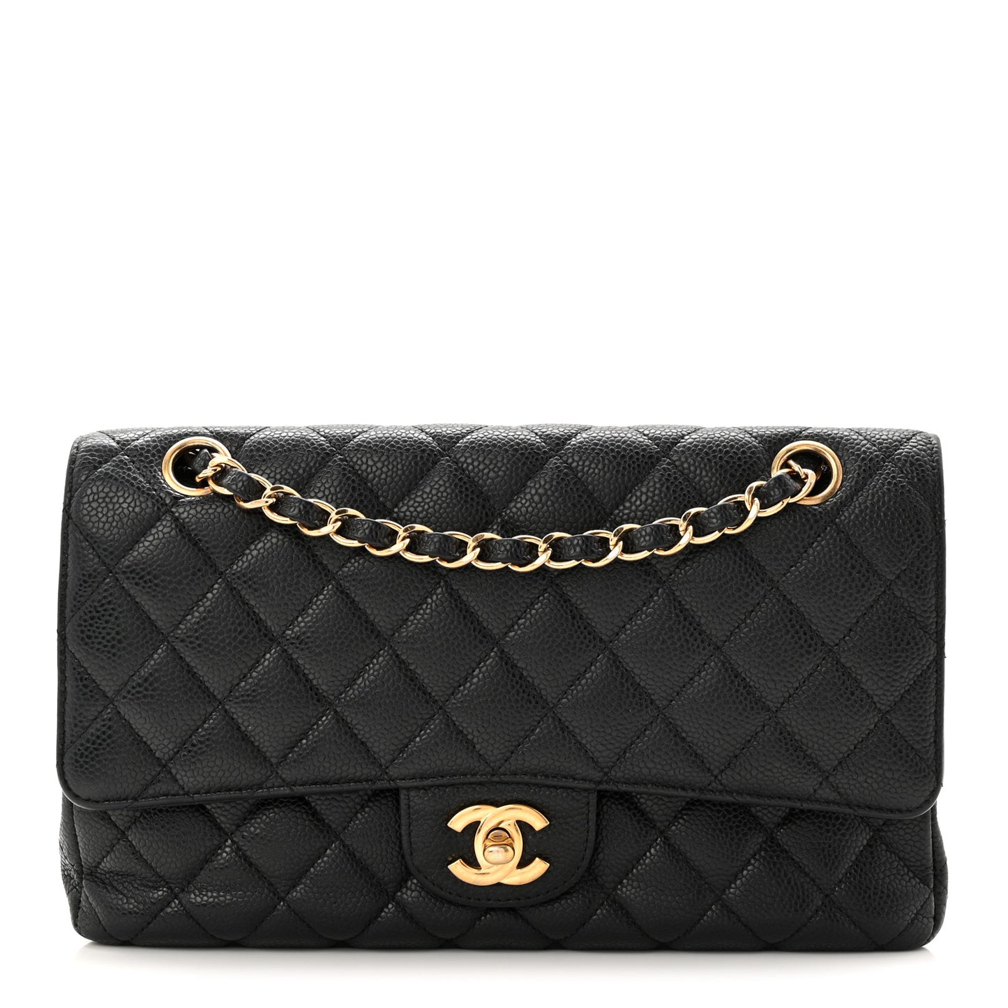 Caviar Quilted Medium Double Flap Black
