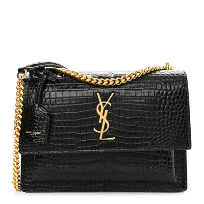 Saint Laurent Calfskin Crocodile Embossed Medium Monogram Sunset Black 1 of 11