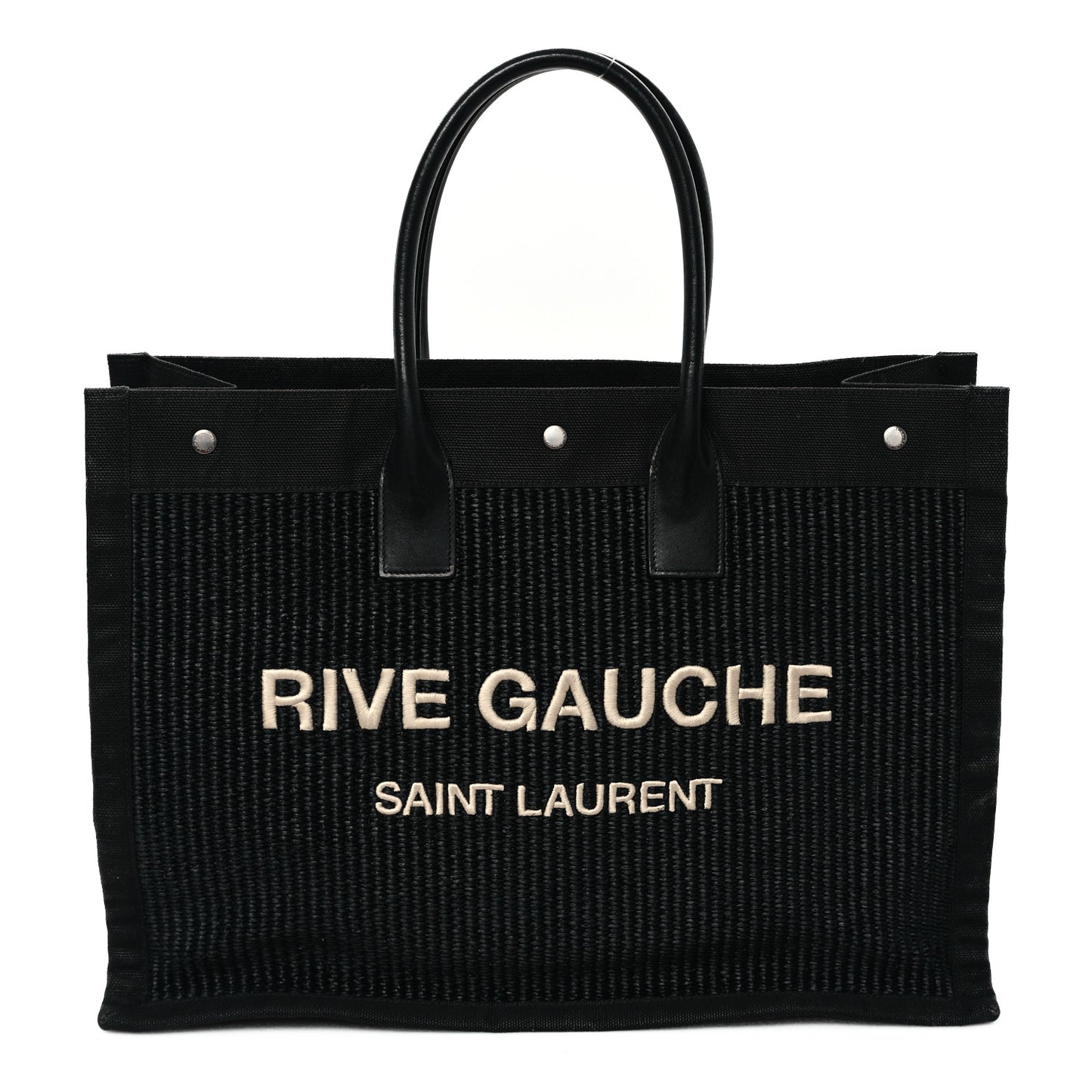 Raffia Linen Calfskin Rive Gauche Tote Black