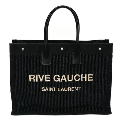 Saint Laurent Raffia Linen Calfskin Rive Gauche Tote Black 1 of 13