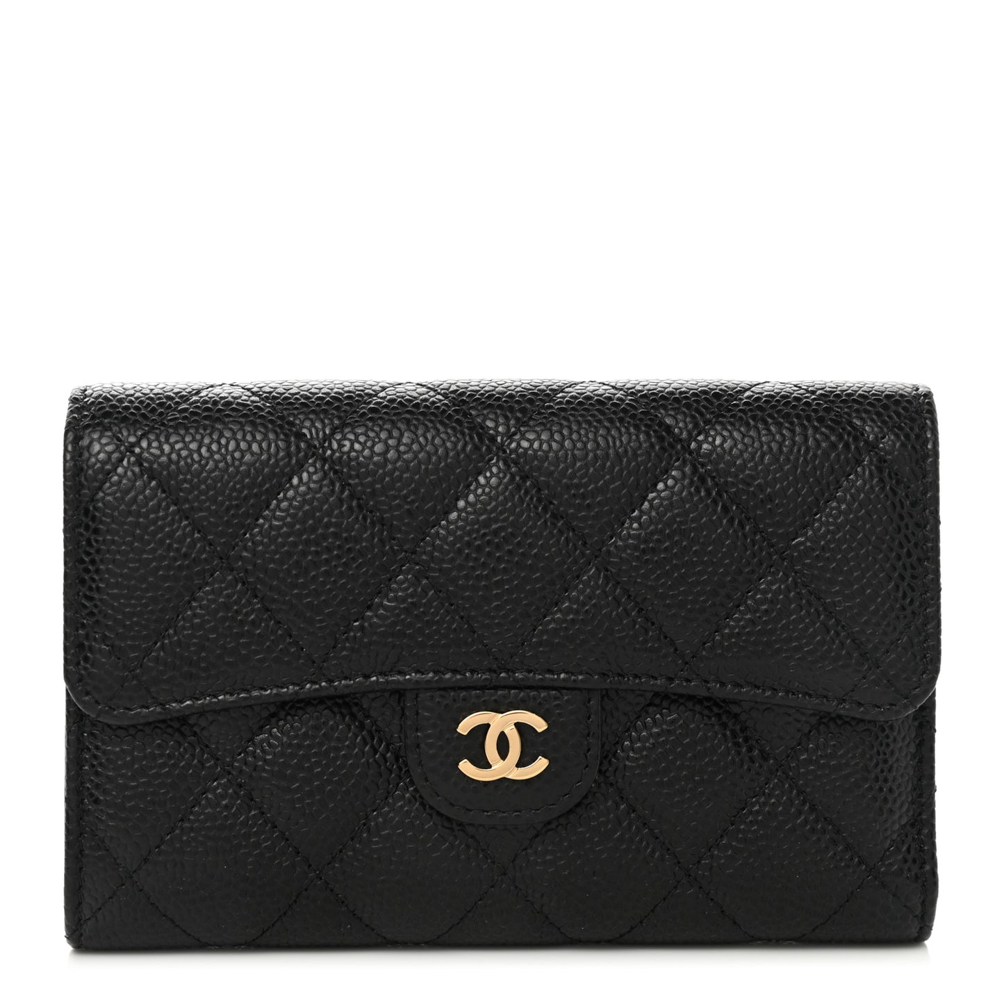 Caviar Quilted Medium Flap Wallet Black