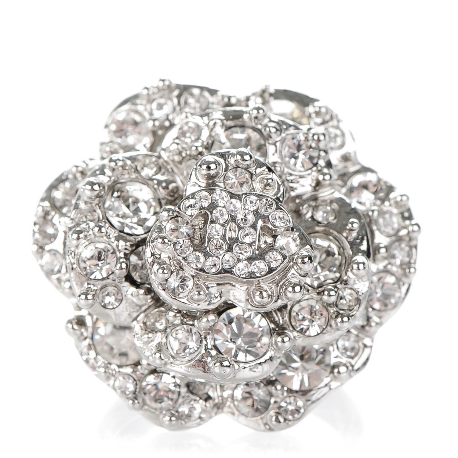 Chanel Strass CC Camellia Ring 6.5 Silver 1 of 5