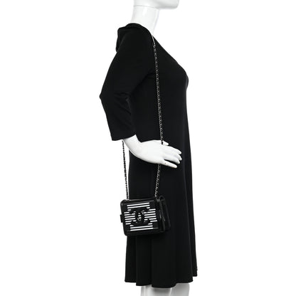 Chanel Plexiglass Patent Mini Striped Boy Brick Flap Black White 3 of 11