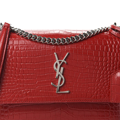 Saint Laurent Calfskin Crocodile Embossed Medium Monogram Sunset Rouge Eros 10 of 10