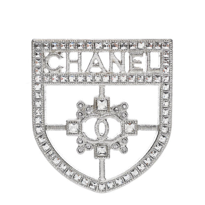 Chanel Swarovski Baguette Crystal CC Shield Brooch Silver 1 of 5