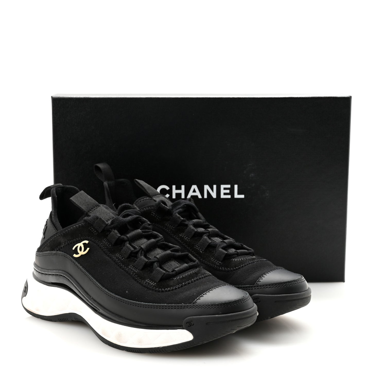 Velvet Calfskin Mixed Fibers CC Sneakers 37 Black
