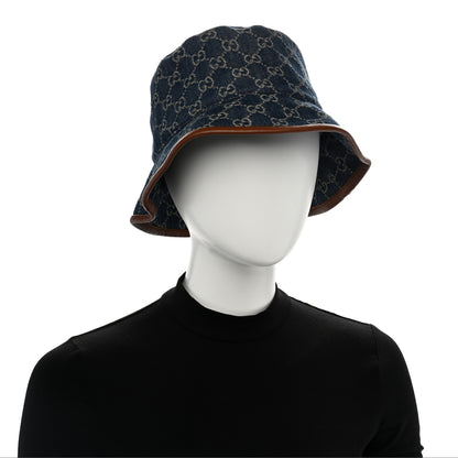 Gucci Washed Jacquard Denim Nappa GG Monogram Oscar Bucket Hat M Denim Cuir 2 of 8