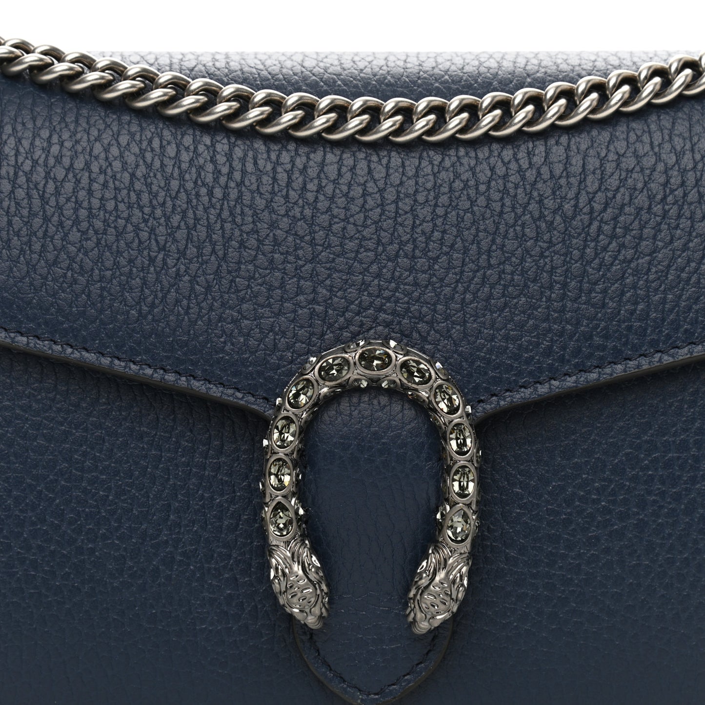 Dollar Calfskin Crystal Mini Dionysus Chain Wallet Blue Agata Black Diamond